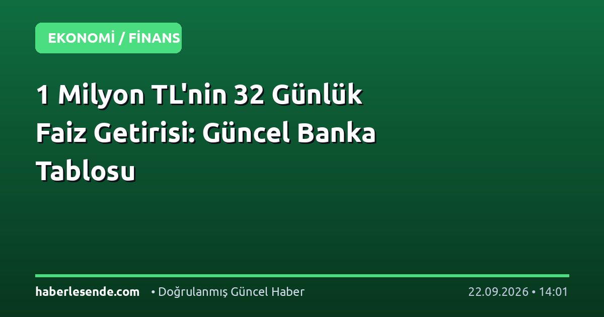 1 Milyon TL'nin 32 Günlük Faiz Getirisi: Güncel Banka Tablosu