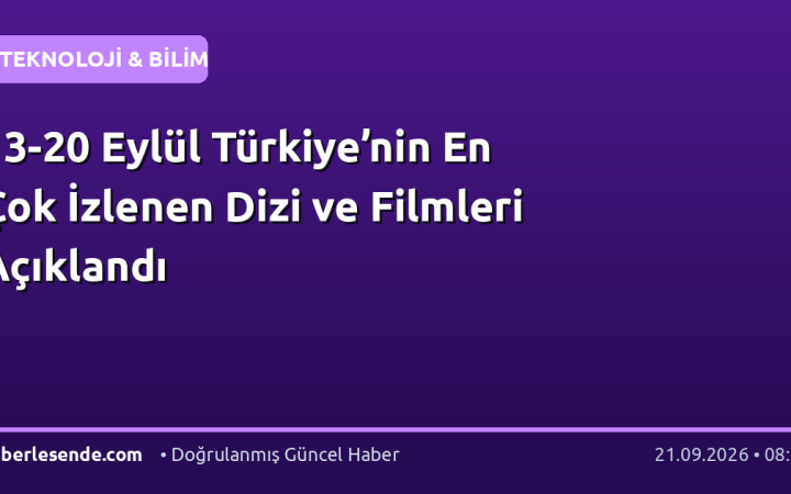 13-20 Eylül Türkiye’nin En Çok İzlenen Dizi ve Filmleri Açıklandı