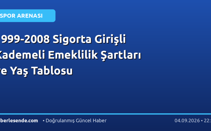 1999-2008 Sigorta Girişli Kademeli Emeklilik Şartları ve Yaş Tablosu