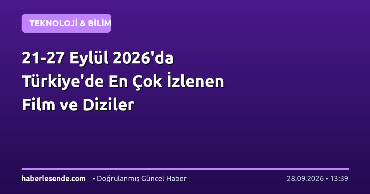 21-27 Eylül 2026'da Türkiye'de En Çok İzlenen Film ve Diziler