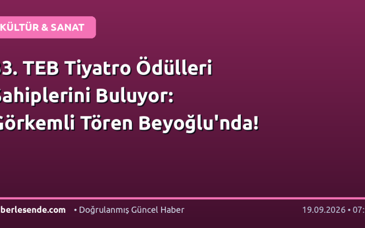 33. TEB Tiyatro Ödülleri Sahiplerini Buluyor: Görkemli Tören Beyoğlu'nda!