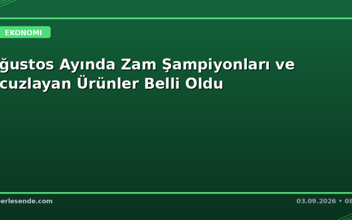 Ağustos Ayında Zam Şampiyonları ve Ucuzlayan Ürünler Belli Oldu