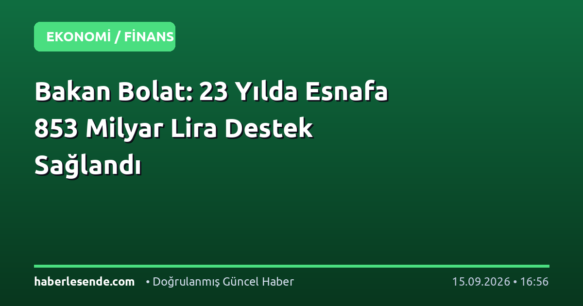 Bakan Bolat: 23 Yılda Esnafa 853 Milyar Lira Destek Sağlandı
