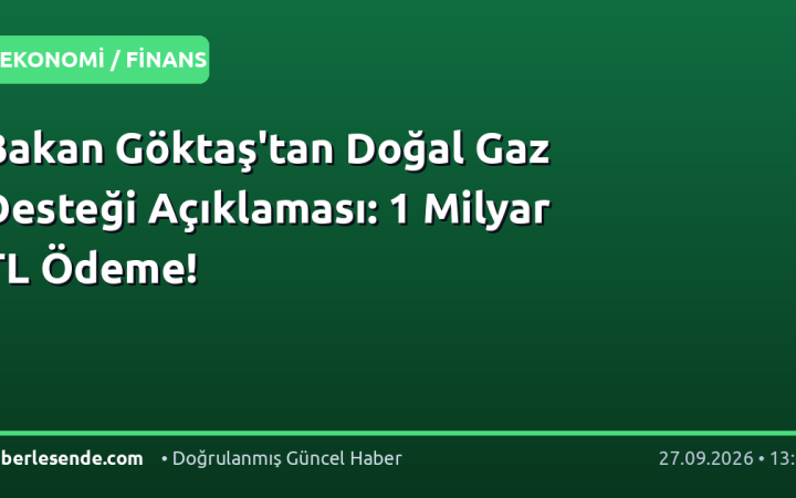 Bakan Göktaş'tan Doğal Gaz Desteği Açıklaması: 1 Milyar TL Ödeme!