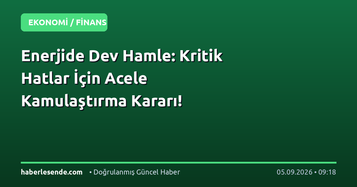 Enerjide Dev Hamle: Kritik Hatlar İçin Acele Kamulaştırma Kararı!