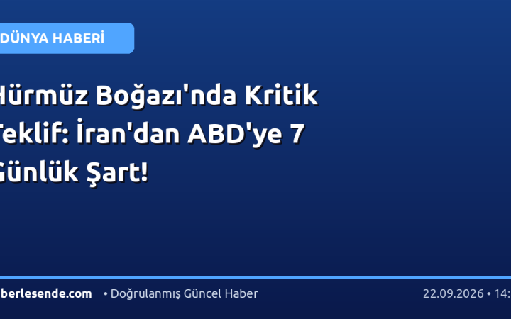 Hürmüz Boğazı'nda Kritik Teklif: İran'dan ABD'ye 7 Günlük Şart!