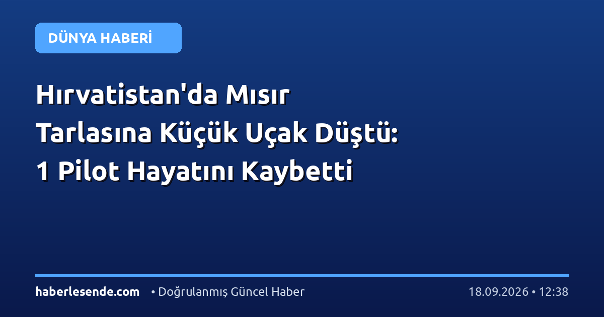 Hırvatistan'da Mısır Tarlasına Küçük Uçak Düştü: 1 Pilot Hayatını Kaybetti