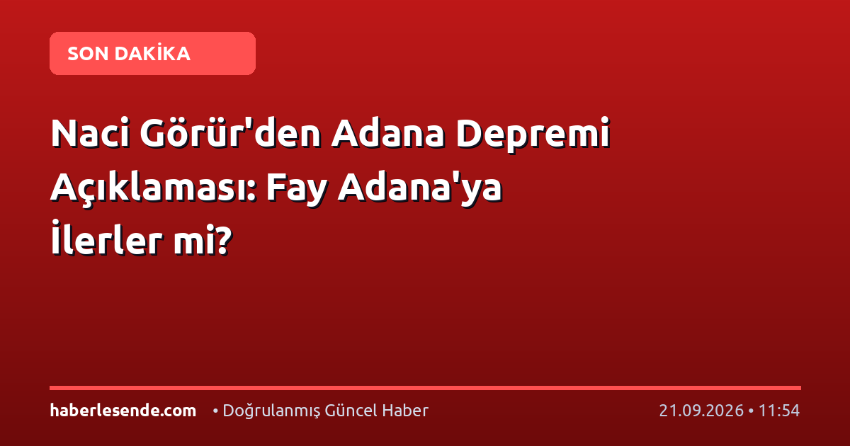 Naci Görür'den Adana Depremi Açıklaması: Fay Adana'ya İlerler mi?