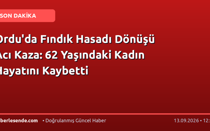 Ordu'da Fındık Hasadı Dönüşü Acı Kaza: 62 Yaşındaki Kadın Hayatını Kaybetti