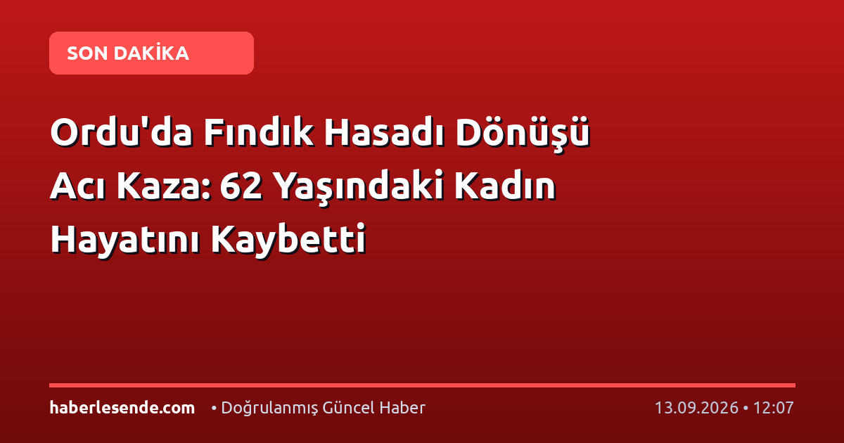 Ordu'da Fındık Hasadı Dönüşü Acı Kaza: 62 Yaşındaki Kadın Hayatını Kaybetti