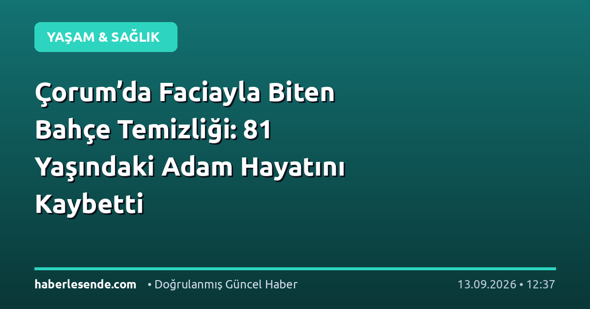 Çorum’da Faciayla Biten Bahçe Temizliği: 81 Yaşındaki Adam Hayatını Kaybetti