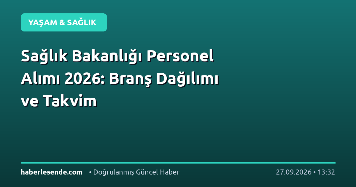 Sağlık Bakanlığı Personel Alımı 2026: Branş Dağılımı ve Takvim