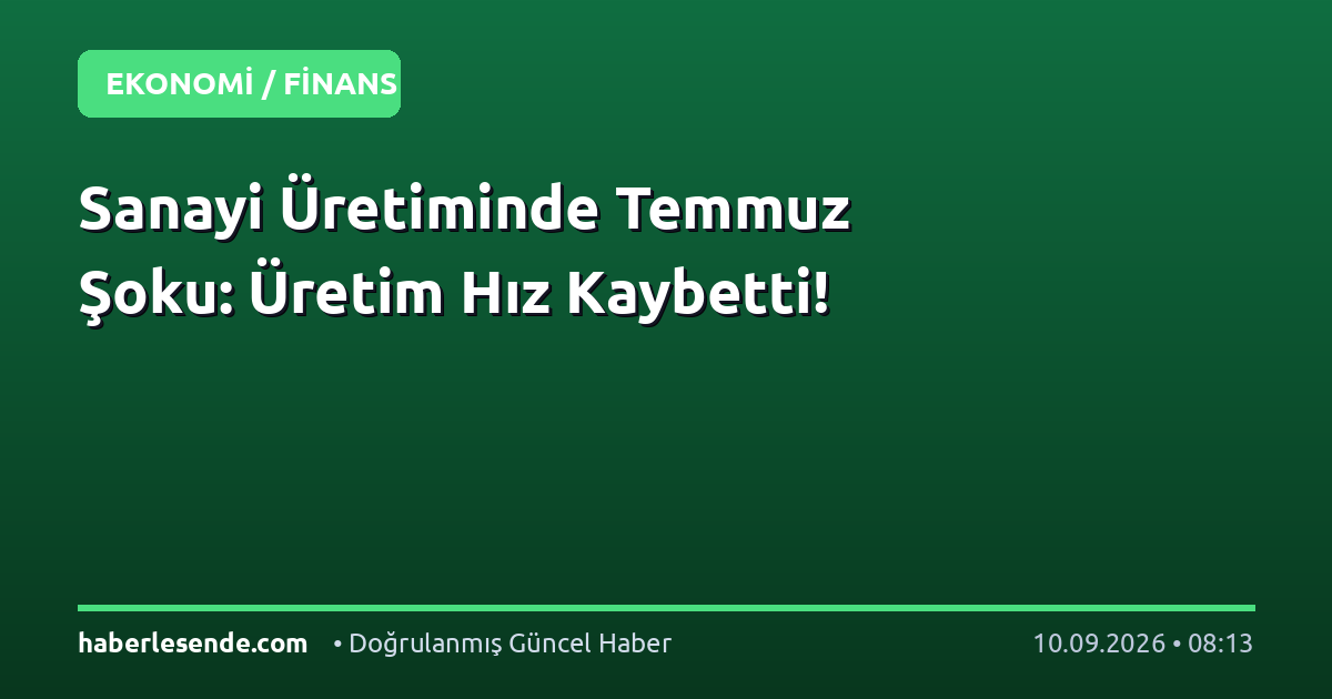 Sanayi Üretiminde Temmuz Şoku: Üretim Hız Kaybetti!