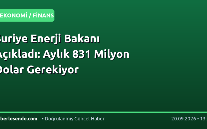 Suriye Enerji Bakanı Açıkladı: Aylık 831 Milyon Dolar Gerekiyor