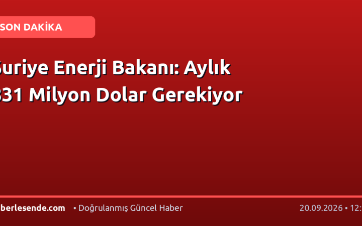 Suriye Enerji Bakanı: Aylık 831 Milyon Dolar Gerekiyor
