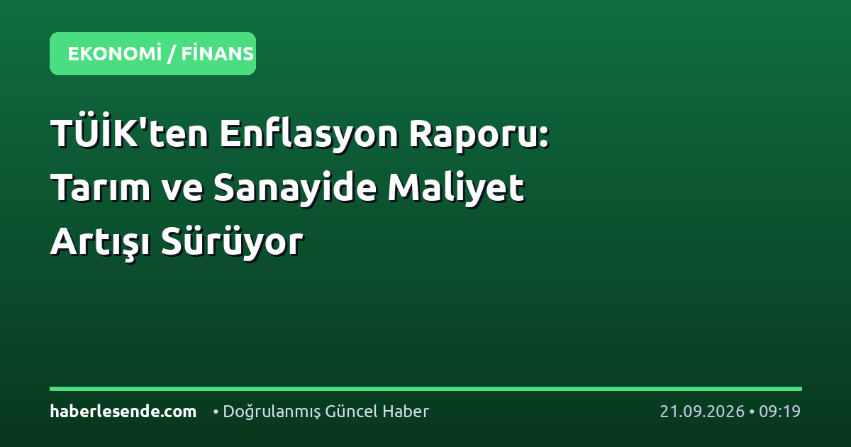 TÜİK'ten Enflasyon Raporu: Tarım ve Sanayide Maliyet Artışı Sürüyor