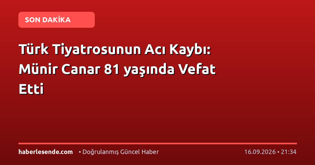 Türk Tiyatrosunun Acı Kaybı: Münir Canar 81 yaşında Vefat Etti