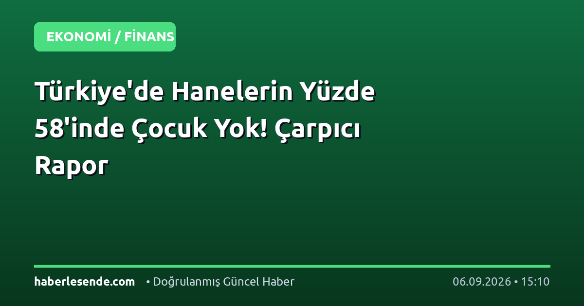 Türkiye'de Hanelerin Yüzde 58'inde Çocuk Yok! Çarpıcı Rapor