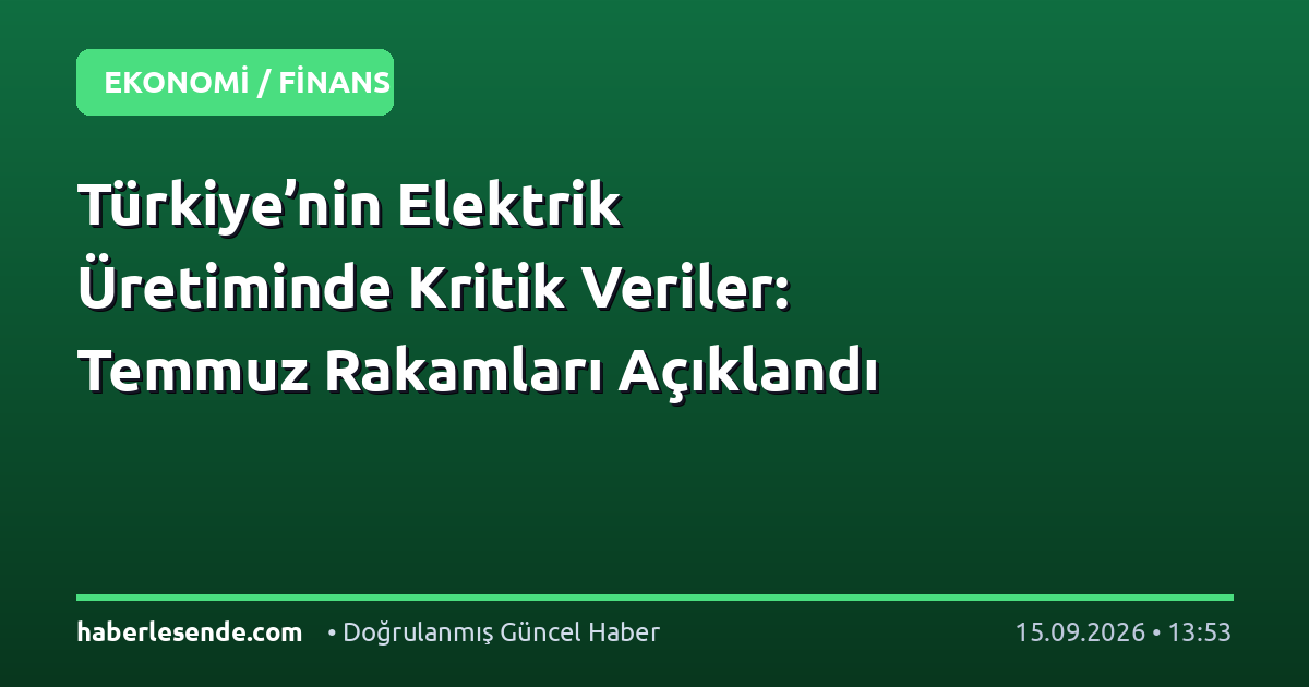 Türkiye’nin Elektrik Üretiminde Kritik Veriler: Temmuz Rakamları Açıklandı