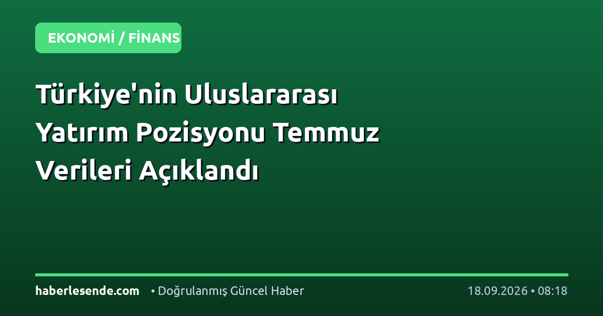 Türkiye'nin Uluslararası Yatırım Pozisyonu Temmuz Verileri Açıklandı