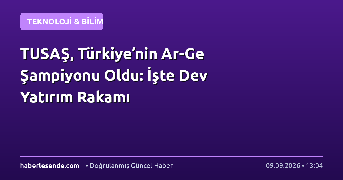 TUSAŞ, Türkiye’nin Ar-Ge Şampiyonu Oldu: İşte Dev Yatırım Rakamı