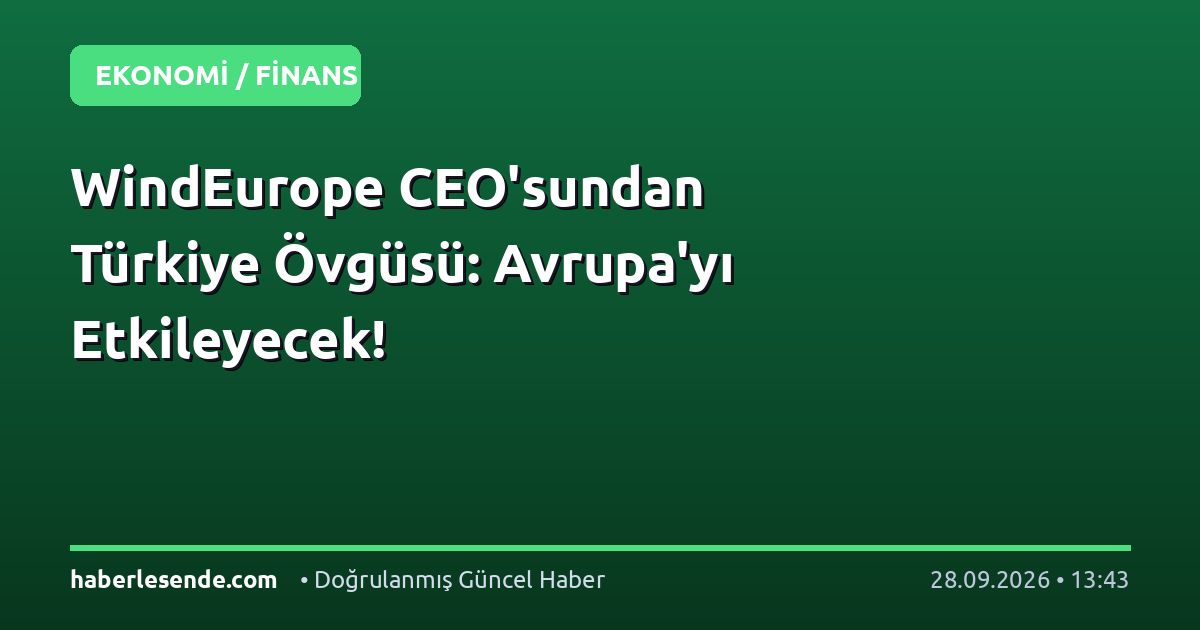 WindEurope CEO'sundan Türkiye Övgüsü: Avrupa'yı Etkileyecek!
