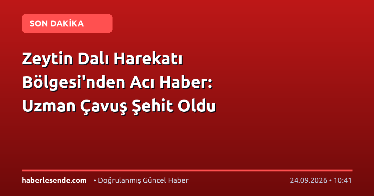 Zeytin Dalı Harekatı Bölgesi'nden Acı Haber: Uzman Çavuş Şehit Oldu