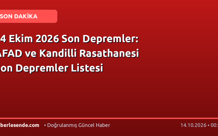 14 Ekim 2026 Son Depremler: AFAD ve Kandilli Rasathanesi Son Depremler Listesi