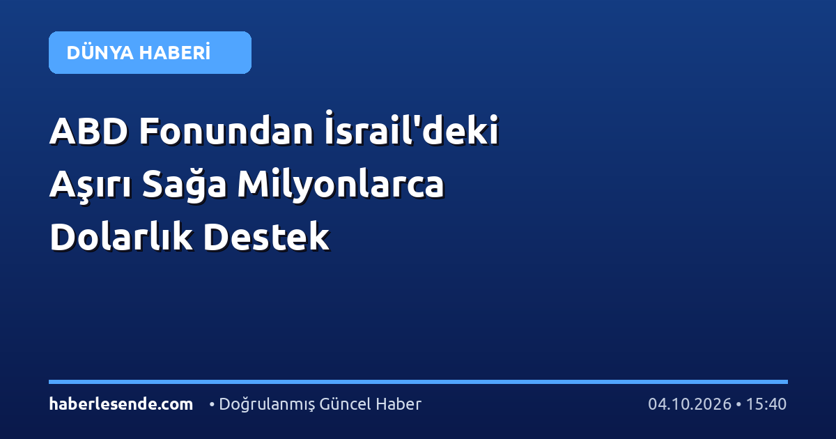 ABD Fonundan İsrail'deki Aşırı Sağa Milyonlarca Dolarlık Destek