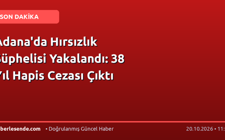 Adana'da Hırsızlık Şüphelisi Yakalandı: 38 Yıl Hapis Cezası Çıktı