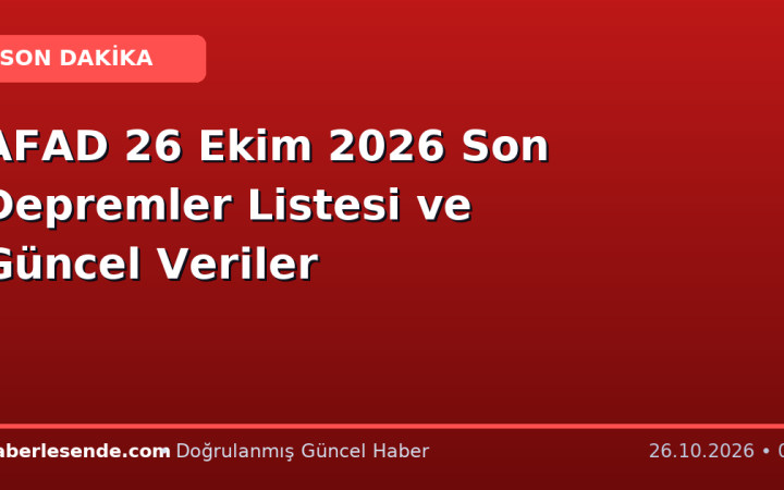 AFAD 26 Ekim 2026 Son Depremler Listesi ve Güncel Veriler