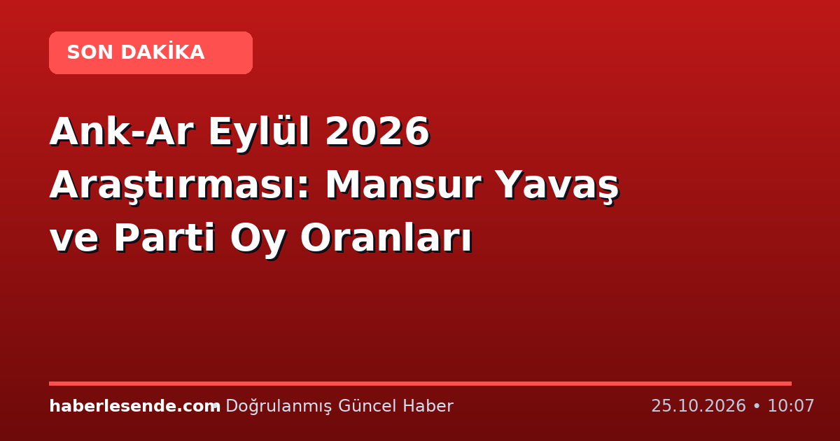 Ank-Ar Eylül 2026 Araştırması: Mansur Yavaş ve Parti Oy Oranları