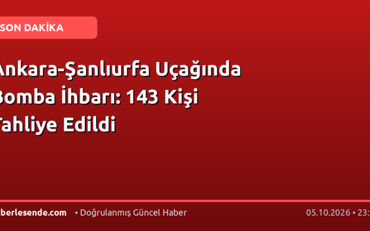 Ankara-Şanlıurfa Uçağında Bomba İhbarı: 143 Kişi Tahliye Edildi