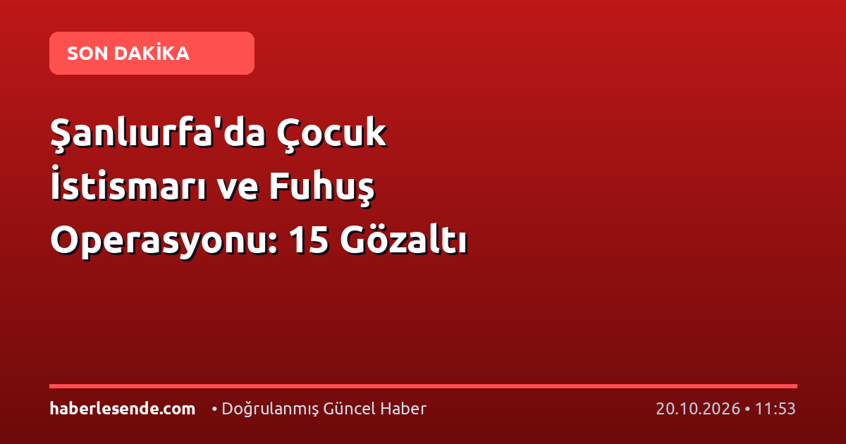 Şanlıurfa'da Çocuk İstismarı ve Fuhuş Operasyonu: 15 Gözaltı