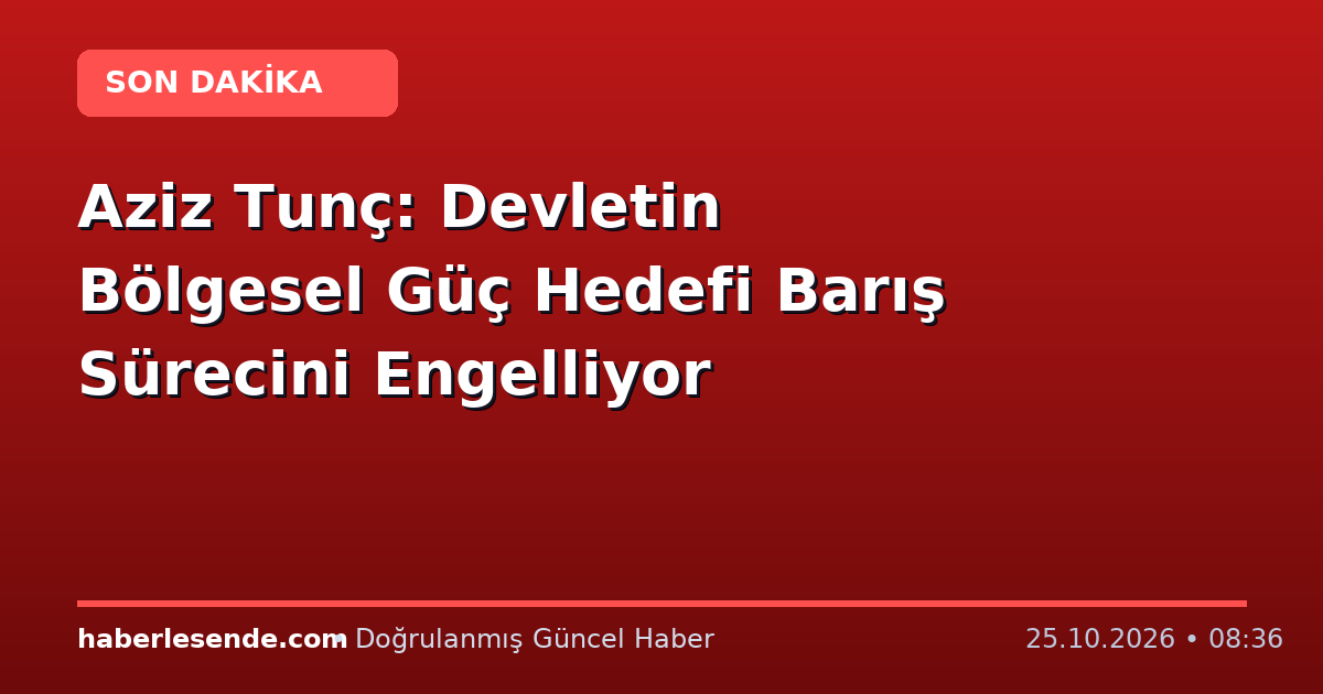 Aziz Tunç: Devletin Bölgesel Güç Hedefi Barış Sürecini Engelliyor