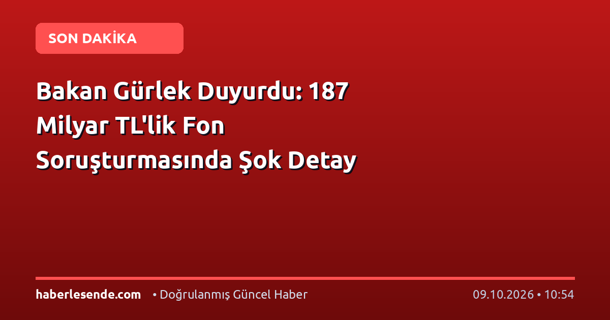 Bakan Gürlek Duyurdu: 187 Milyar TL'lik Fon Soruşturmasında Şok Detay