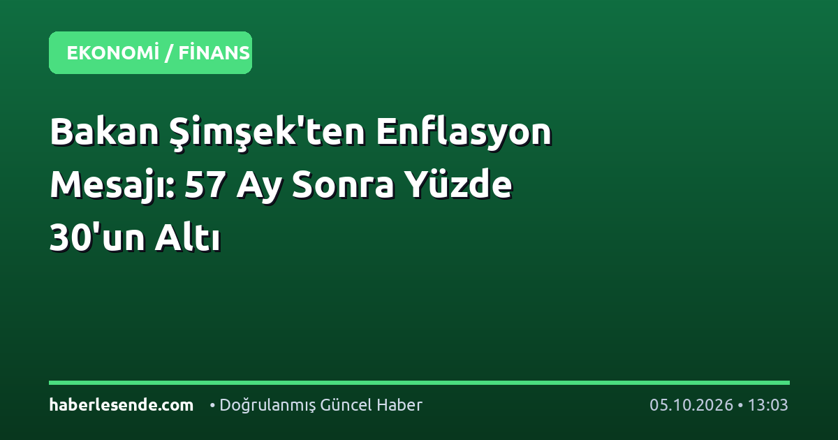 Bakan Şimşek'ten Enflasyon Mesajı: 57 Ay Sonra Yüzde 30'un Altı