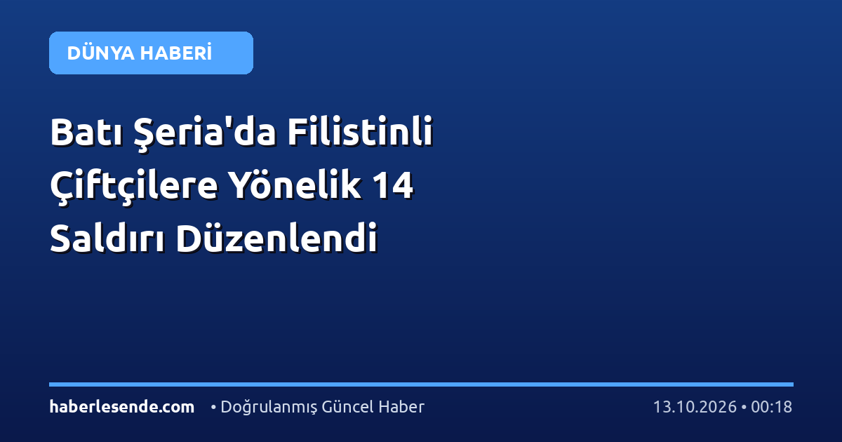 Batı Şeria'da Filistinli Çiftçilere Yönelik 14 Saldırı Düzenlendi