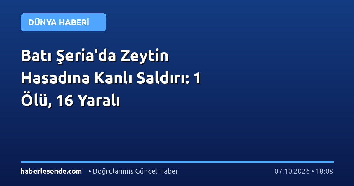 Batı Şeria'da Zeytin Hasadına Kanlı Saldırı: 1 Ölü, 16 Yaralı