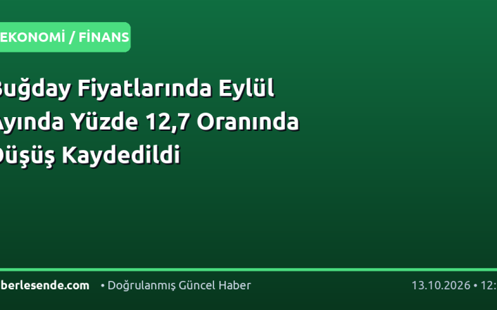 Buğday Fiyatlarında Eylül Ayında Yüzde 12,7 Oranında Düşüş Kaydedildi