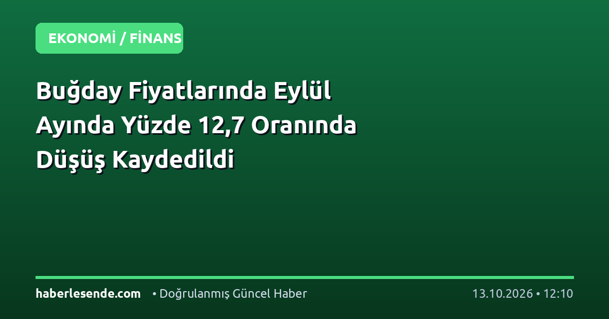 Buğday Fiyatlarında Eylül Ayında Yüzde 12,7 Oranında Düşüş Kaydedildi