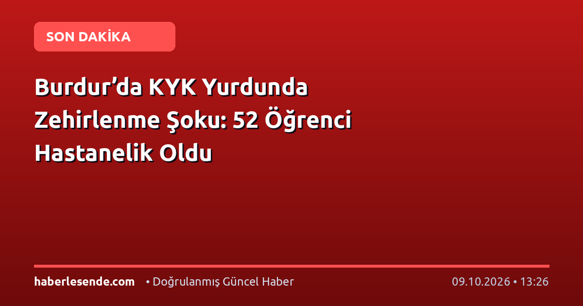 Burdur’da KYK Yurdunda Zehirlenme Şoku: 52 Öğrenci Hastanelik Oldu