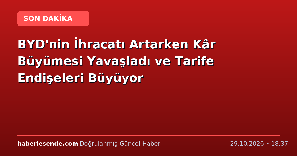 BYD'nin İhracatı Artarken Kâr Büyümesi Yavaşladı ve Tarife Endişeleri Büyüyor