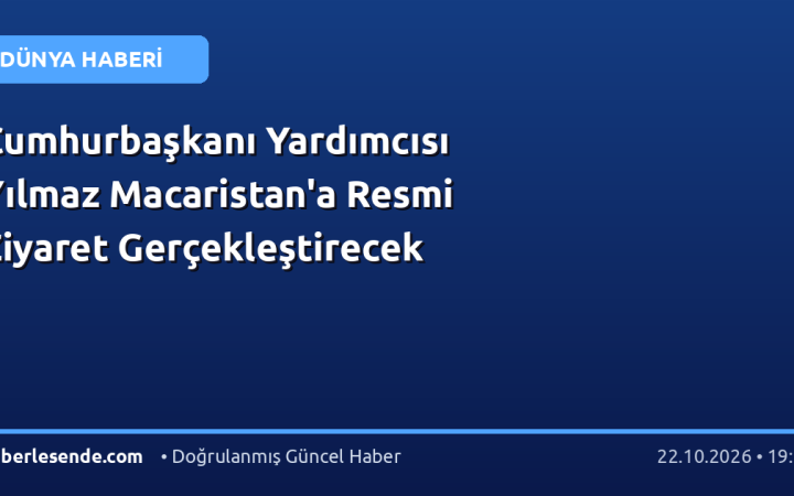 Cumhurbaşkanı Yardımcısı Yılmaz Macaristan'a Resmi Ziyaret Gerçekleştirecek