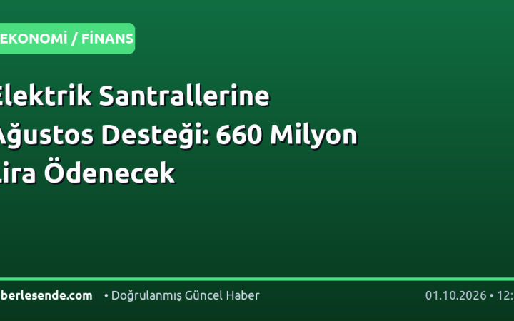 Elektrik Santrallerine Ağustos Desteği: 660 Milyon Lira Ödenecek