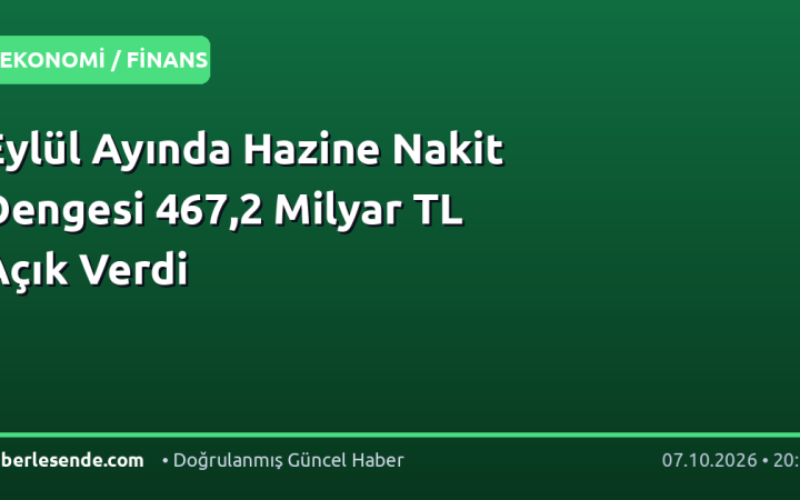 Eylül Ayında Hazine Nakit Dengesi 467,2 Milyar TL Açık Verdi