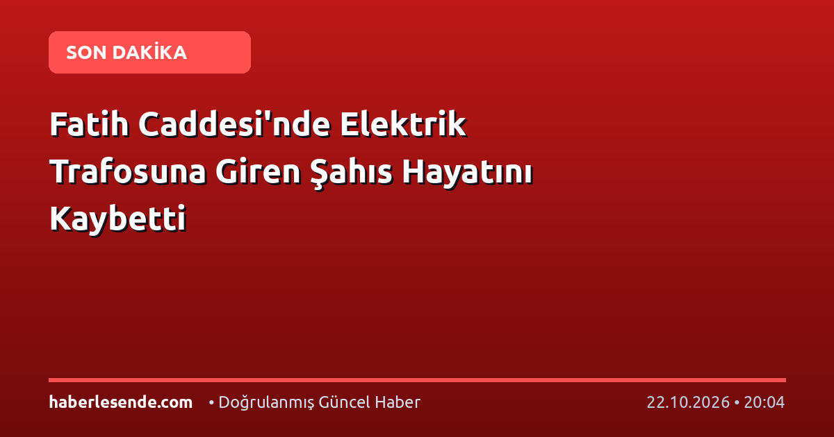 Fatih Caddesi'nde Elektrik Trafosuna Giren Şahıs Hayatını Kaybetti