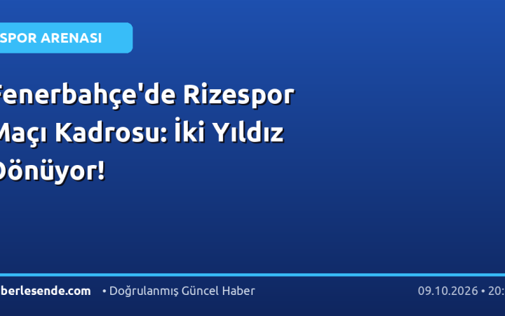 Fenerbahçe'de Rizespor Maçı Kadrosu: İki Yıldız Dönüyor!