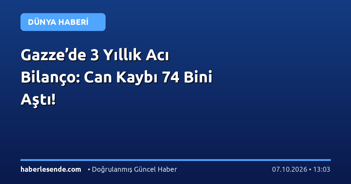 Gazze’de 3 Yıllık Acı Bilanço: Can Kaybı 74 Bini Aştı!