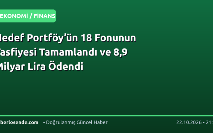 Hedef Portföy’ün 18 Fonunun Tasfiyesi Tamamlandı ve 8,9 Milyar Lira Ödendi